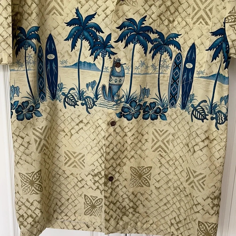 Winnie Fashion Hawaiian Button Up Shirt USA Palm Surf Beige Gray Mens XL - Picture 5 of 14